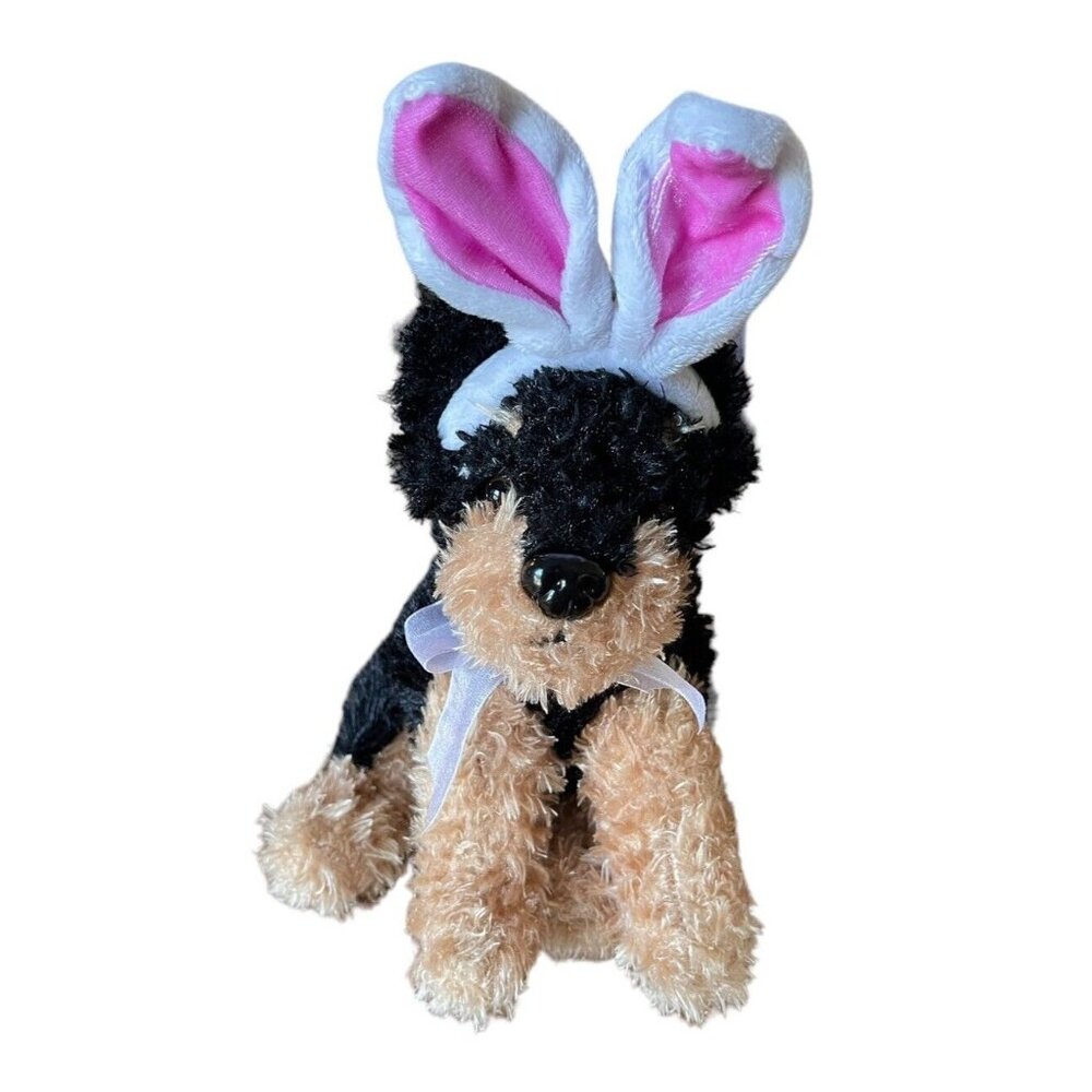 Dan Dee Brown and Black‎ Dog Plush with Easter Bunny Ears 2010 8"